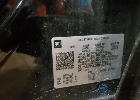 2024 Chevrolet Trailblazer Ls z USA, uszkodzony, nr VIN KL79MNSL3RB217332